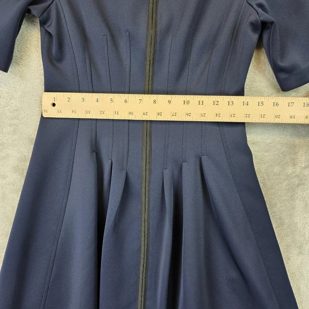 Betsey Johnson Dress Womens 6 Navy Blue Fit Flare Zip Front Short Sleeve Midi - Picture 6 of 10